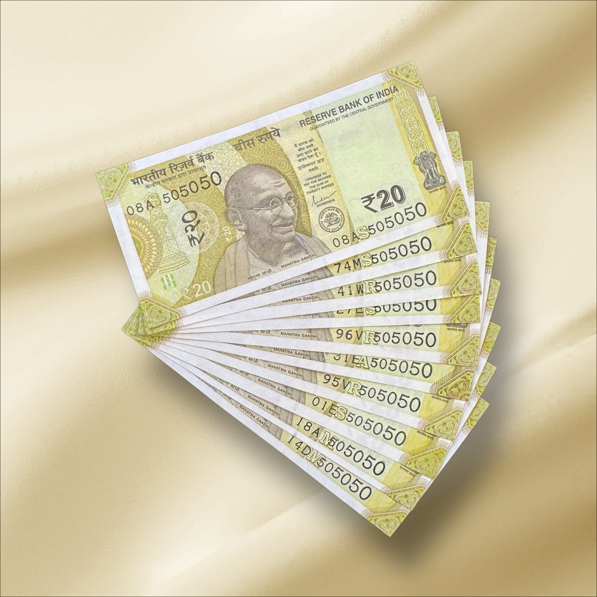 Rs 20 India Banknote Triple Number 10 Note Set Number 505050 Gem Unc Very Unique and Rare