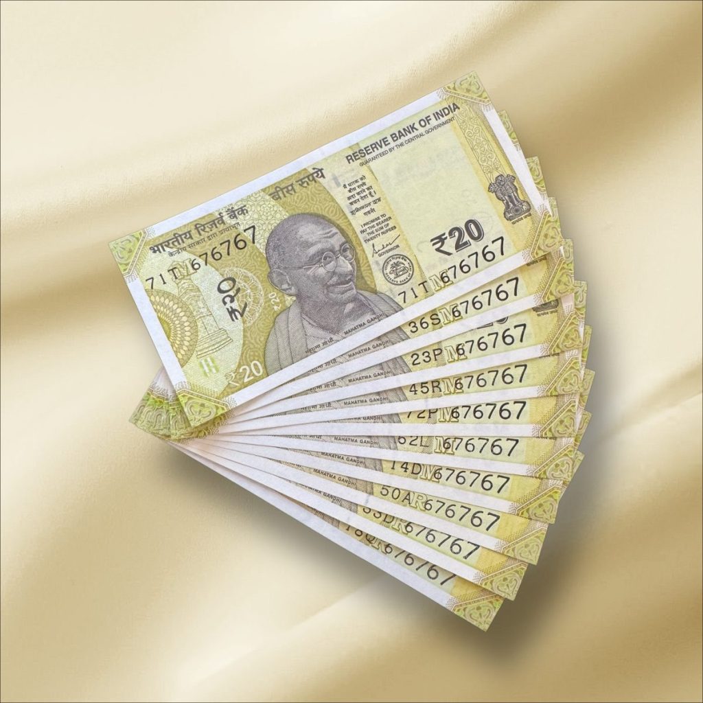 Rs 20 India Banknote Triple Number 10 Note Set Number 676767 Gem Unc ...