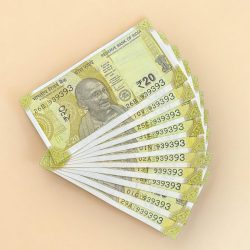 Rs 20 India Banknote Triple Number 10 Note Set Number 939393 Gem Unc Very Unique and Rare