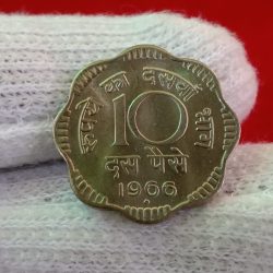 Ten Paise Copper Nickel Rare Coin 1966 Hyderabad Mint Gem Bunc Condition