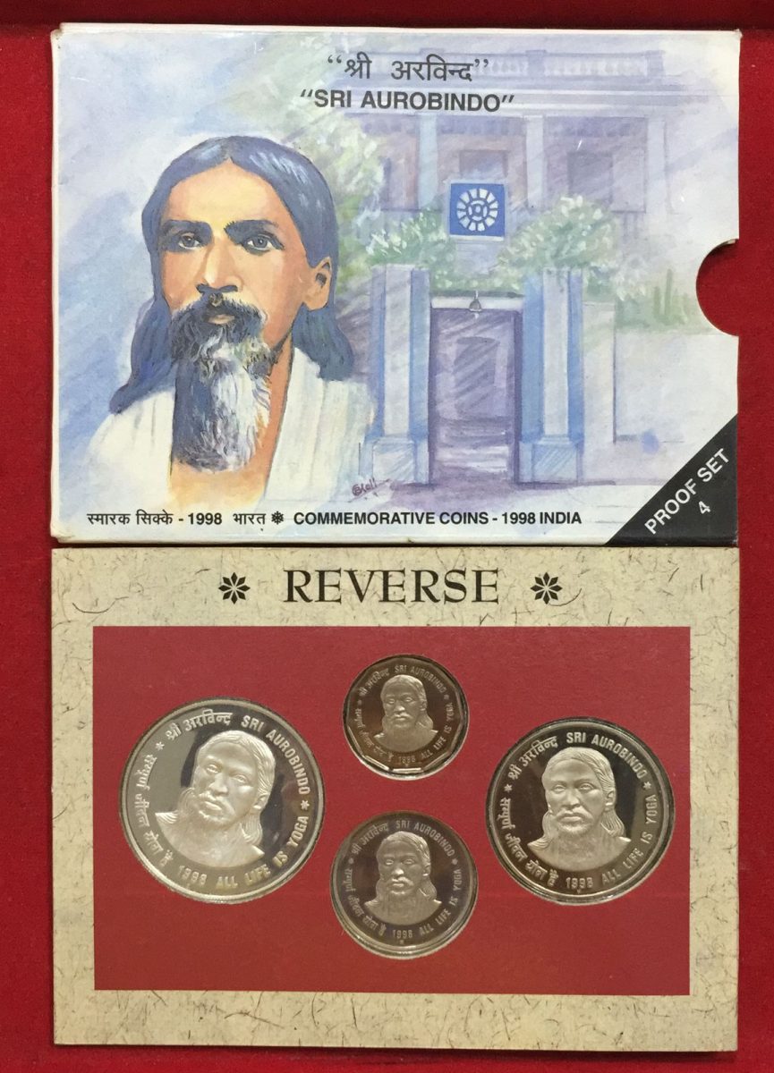 " SRI AUROBINDO " -- 1998 PROFF ( 4 COIN Set ) Mumbai Mint - Image 3