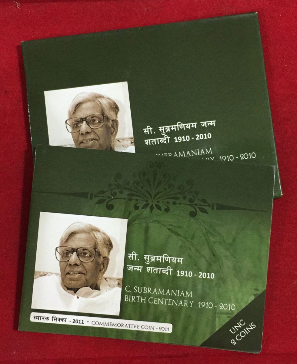 C. SUBRAMANIAM BIRTH CENTENARY Hyderabad Mint UNC (2 COINS SET) very Rare Set