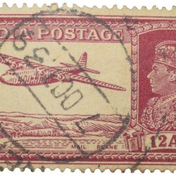 Postal Stamp of George VI Blue Colour 12 Annas 'MAIL PLANE' Issue Used Condition as per Image.