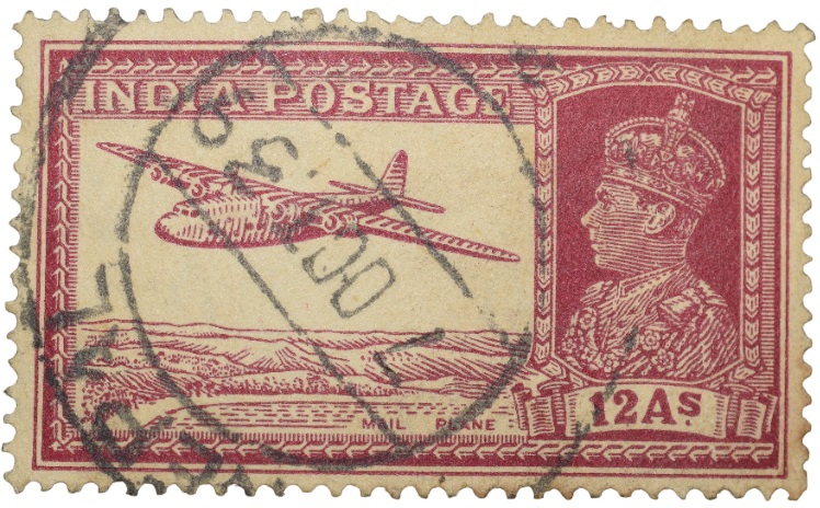 Postal Stamp of George VI Blue Colour 12 Annas 'MAIL PLANE' Issue Used Condition as per Image.