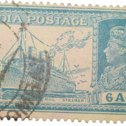 Postal Stamp of George VI Blue Colour 6 Annas 'MAIL STEAMER' Issue Used Condition as per Image.