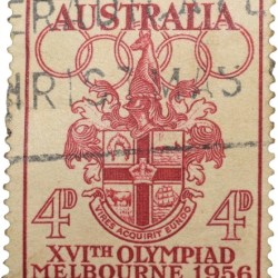 Old Postal Stamp of Australia (AD 1956) - 4 Pence White-Red Colour - 16th Olympiad Melbourne - Used Condition as per Image.