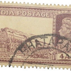 Postal Stamp of George VI Brown Colour 4 Annas 'MAIL TRAIN' Issue Used Condition as per Image.