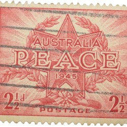 Old Postal Stamp of Australia (AD 1945) - 2-1/2 Pence Red Colour - PEACE - Used Condition as per Image.