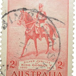 Old Postal Stamp of Australia, George V (AD 1910-1935) - 2 Pence Red Colour - Used Condition as per Image.