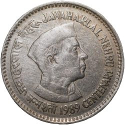 Copper-Nickel 1 Rupee of Republic India - Jawahar Lal Nehru (AD 1989) of Bombay Mint Security Edge
