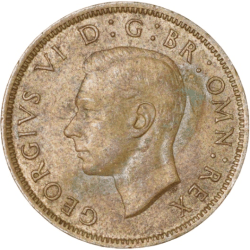Alternative view of Copper-Nickel 2 Shillings of George VI (AD 1949) from Great Brittain Crown above Rose Plant
