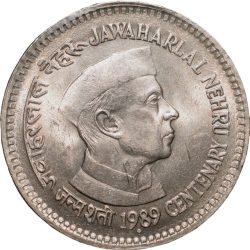Copper-Nickel 1 Rupee of Republic India - Jawahar Lal Nehru (AD 1989) of Bombay Mint