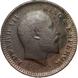 Copper 1/4 Anna of Edward VII (AD 1904) of Calcutta Mint with Die-Clash Error Scarce