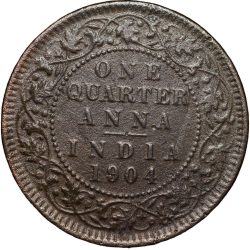 Alternative view of Copper 1/4 Anna of Edward VII (AD 1904) of Calcutta Mint with Die-Clash Error Scarce