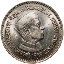 Copper-Nickel 1 Rupee of Republic India - Jawahar Lal Nehru (AD 1989) of Bombay Mint Security Edge About UNC Grade
