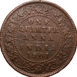 Alternative view of Copper 1/4 Anna of Victoria Empress (AD 1901) of Calcutta Mint