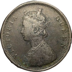 Copper 1/2 Anna of Victoria Queen (AD 1862) of Madras Mint Bust Type A Slanting Top 1 (PR # 577) Rare
