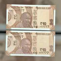Rs 10 INDIA Banknote SEMI FANCY TWIN SET 59D 777777 UNIQUE AND RARE