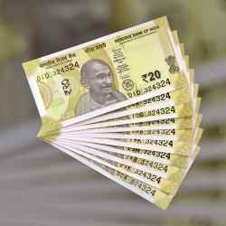 RS 20 INDIA BANK NOTE SEMI FANCY 10 NOTE SAME NUMBER SETS 324324 UNIQUE AND RARE