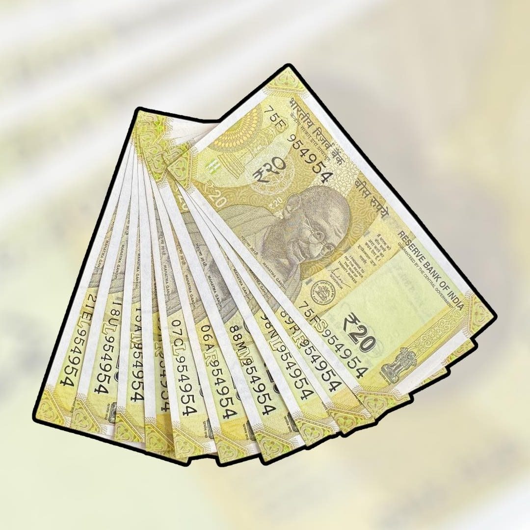 RS 20 INDIA BANK NOTE SEMI FANCY 10 NOTE SAME NUMBER SETS 954954 UNIQUE AND RARE