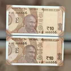 Rs 10 INDIA Banknote SEMI FANCY TWIN SET 61E 666666 UNIQUE AND RARE