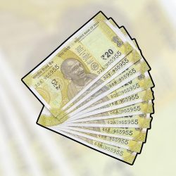 RS 20 INDIA BANK NOTE SEMI FANCY 10 NOTE SAME NUMBER SETS 955955 UNIQUE AND RARE