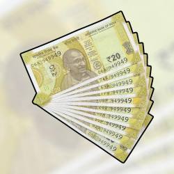 RS 20 INDIA BANK NOTE SEMI FANCY 10 NOTE SAME NUMBER SETS 949949 UNIQUE AND RARE