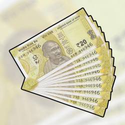 RS 20 INDIA BANK NOTE SEMI FANCY 10 NOTE SAME NUMBER SETS 946946 UNIQUE AND RARE