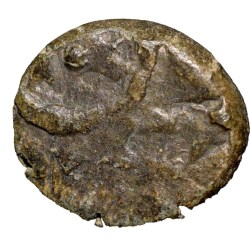 Alternative view of Copper Coin of Satavahan Dynasty (1st Cen. BC) from Marathwada Region Elephant/Ujjaini Beautiful Grade