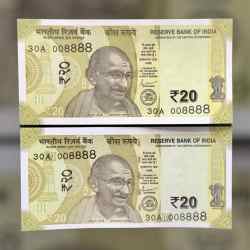Rs 20 INDIA Banknote SEMI FANCY TWIN SET 30A 008888 UNIQUE AND RARE