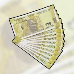 RS 20 INDIA BANK NOTE SEMI FANCY 10 NOTE SAME NUMBER SETS 939939 UNIQUE AND RARE