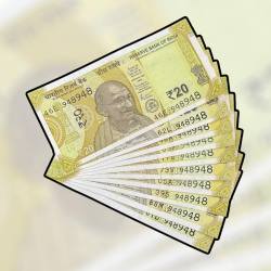 RS 20 INDIA BANK NOTE SEMI FANCY 10 NOTE SAME NUMBER SETS 948948 UNIQUE AND RARE