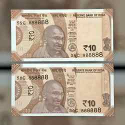 Rs 10 INDIA Banknote SEMI FANCY TWIN SET 56C 888888 UNIQUE AND RARE