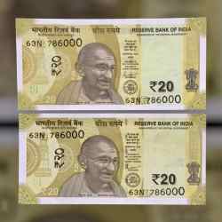 Rs 20 INDIA Banknote FANCY TWIN SET 63N 786000 UNIQUE AND RARE
