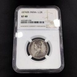 Alternative view of 1/2 RUPEE 1874 VICTORIA QUEEN NGC GRADED