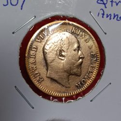 Alternative view of Edward VII One Quarter Anna Ghost Error Coin 1907 Year Good Condition