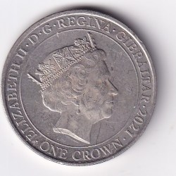 Alternative view of United Kingdom, Gibraltar 1 Crown 2021- Elizabeth II Platinum Wedding Commemorative issue Rare Coloured Coin #M-41