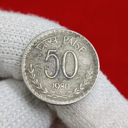 Fifty Paise 1980 Year Calcutta Mint Rare Coin