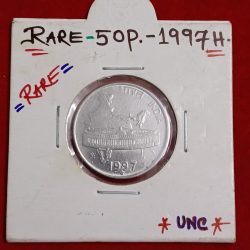 Fifty Paise India Rare Coin 1997 Year Hyderabad Mint Gem Bunc Condition