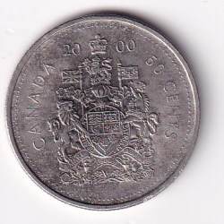Canada 50 Cents 2000 - Elizabeth II 2nd portrait, nickel rare lowest price coin #M-57