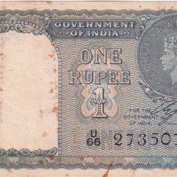 George Six 1 Rupees British India Governer C. E. Jones (Charles Ernest Jones) Rare A.u.Type With Stain Note