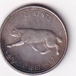 Canada 25 Cents 1967 - Elizabeth II Confederation- 50% Silver Commemorative issue Rare coin #M-60