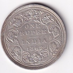 Alternative view of 1862 British India Victoria Silver One Rupees ( 6 DOT) High Detailing Rare Coin #2424