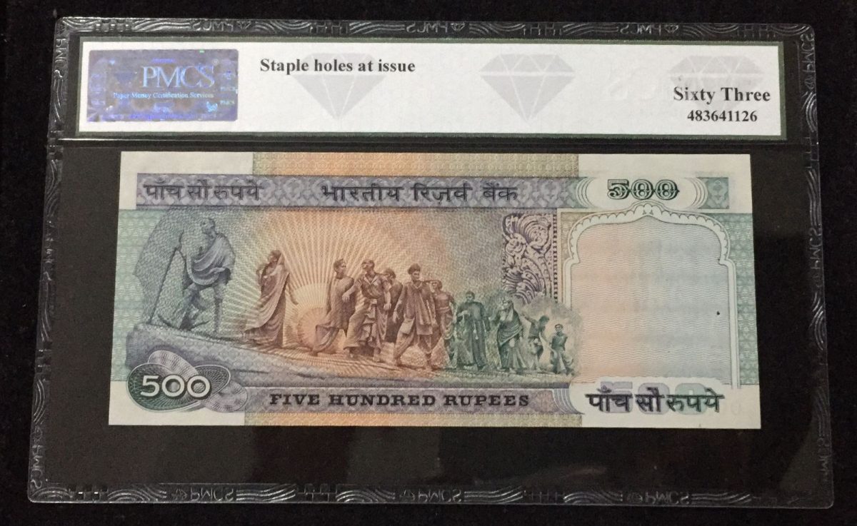 500 Rupees Note Dandhi Series old ishu. Governor C. Rangarajan with grading pmcs 63 grade Gem Unc - Image 2