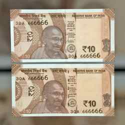 Rs 10 INDIA Banknote SEMI FANCY TWIN SET 30A 666666 UNIQUE AND RARE