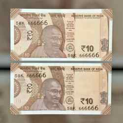 Rs 10 INDIA Banknote SEMI FANCY TWIN SET 58K 666666 UNIQUE AND RARE