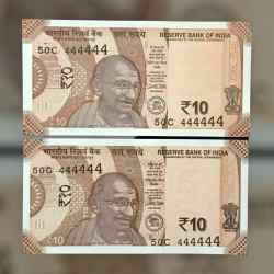 Rs 10 INDIA Banknote SEMI FANCY TWIN SET 50C 444444 UNIQUE AND RARE