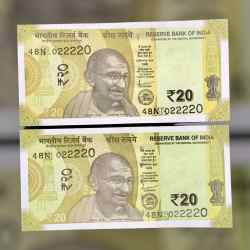 Rs 20 INDIA Banknote SEMI FANCY TWIN SET 48N 022220 UNIQUE AND RARE