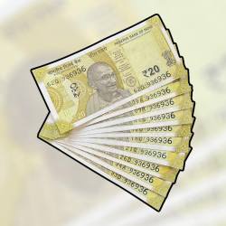 RS 20 INDIA BANK NOTE SEMI FANCY 10 NOTE SAME NUMBER SETS 936936 UNIQUE AND RARE