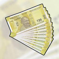 RS 20 INDIA BANK NOTE SEMI FANCY 10 NOTE SAME NUMBER SETS 934934 UNIQUE AND RARE